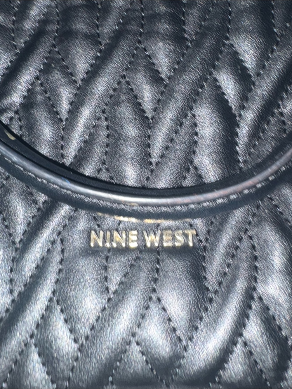 Nine West Black Quilted Shoulder Bag with Gold Logo